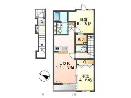 ボスコ三本木(2LDK/2階)の間取り写真