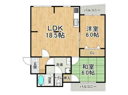 西脇ハイランドハイツ白鳳(2LDK/3階)の間取り写真
