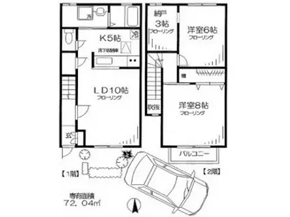 メンバーズヒル一ツ家 I棟(2SLDK/2階)の間取り写真
