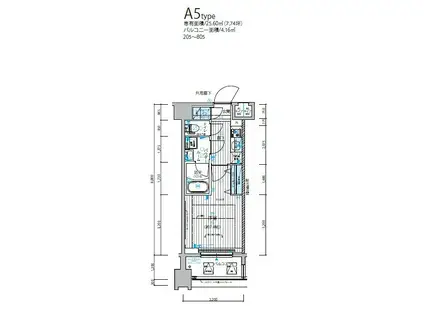 メインステージ錦糸町IX(1K/2階)の間取り写真