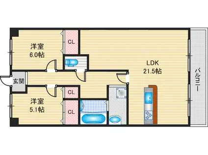 アドリーム千里丘(2LDK/1階)の間取り写真