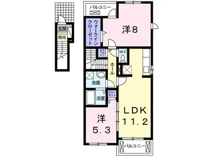 エクセランコートA棟(2LDK/2階)の間取り写真