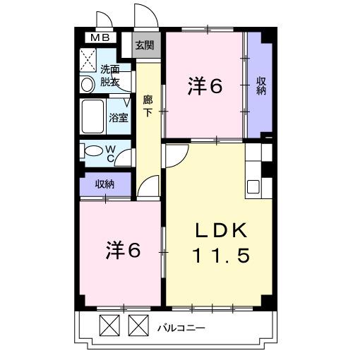 モデルノ(2LDK/3階)の間取り写真