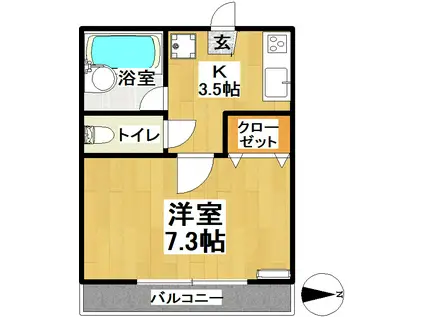 カーサ・エルマノB棟(1K/2階)の間取り写真