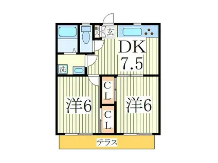 雅弐番館(2DK/1階)の間取り写真