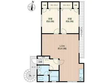 中島アパート(2LDK/2階)の間取り写真