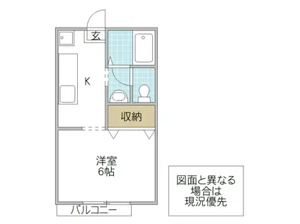 カワマタハイツB(1K/2階)の間取り写真