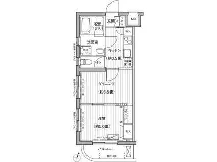 セシオール高津(1DK/1階)の間取り写真
