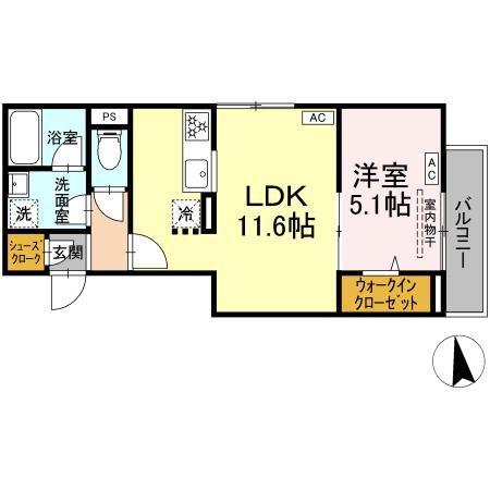 セレスティア北加平(1LDK/2階)の間取り写真