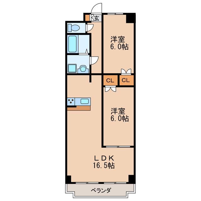 パラディーソ白壁(2LDK/4階)の間取り写真