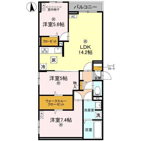 マーレ・カルモ(3LDK/1階)の間取り写真