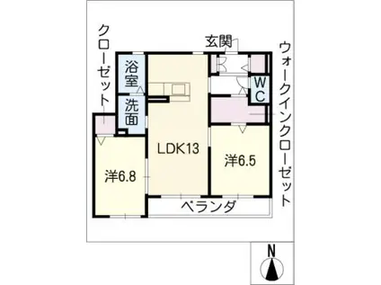 ル・シエルA棟(2LDK/2階)の間取り写真