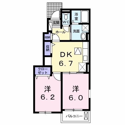 アヴェンタ ドールIII(2DK/1階)の間取り写真
