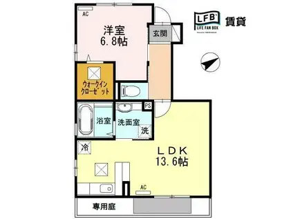 JR山陽本線 徳山駅 徒歩30分 2階建 築14年(1LDK/1階)の間取り写真