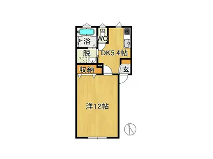 メロディー(1DK/1階)の間取り写真