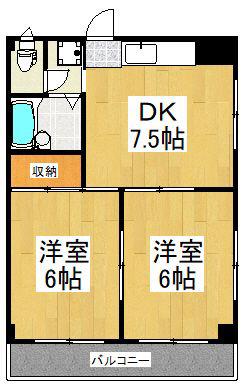フラワーハイム(2DK/2階)の間取り写真