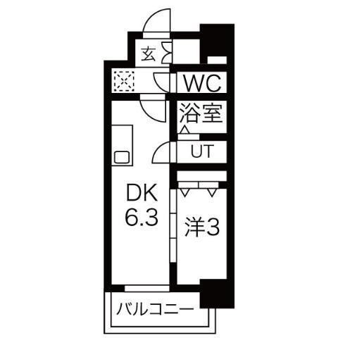 メイクスWアート名駅南III(1DK/2階)の間取り写真