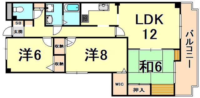 バッハレジデンス西宮上ヶ原(3LDK/6階)の間取り写真