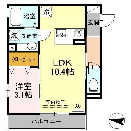 ヴィルヌーヴ アン(1LDK/2階)の間取り写真
