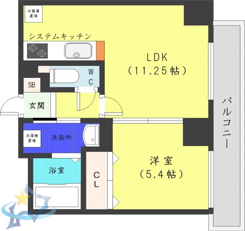 N6ウエスト11・M(1LDK/4階)の間取り写真