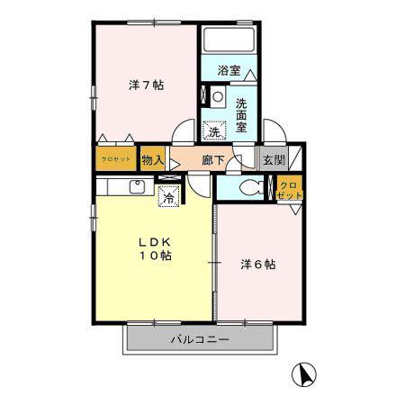 サニーコート杉本B(2LDK/2階)の間取り写真