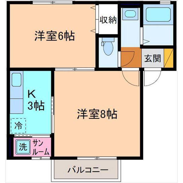 メゾン・ボヌール(2K/2階)の間取り写真
