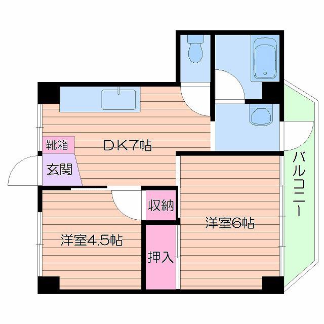 ユートーマンション(2DK/2階)の間取り写真