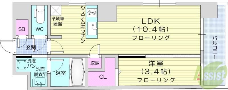 ドゥーエ仙台イースト3(1LDK/8階)の間取り写真