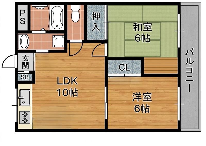 ハーモニーライフ春日(2LDK/3階)の間取り写真
