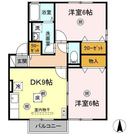 ボヌールアン(2DK/1階)の間取り写真