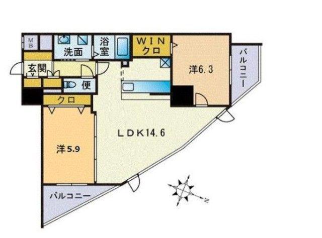 S-FORT警固タワー(2LDK/18階)の間取り写真
