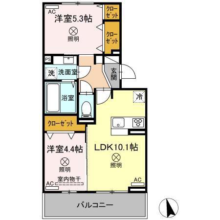 カーサ八代(2LDK/2階)の間取り写真