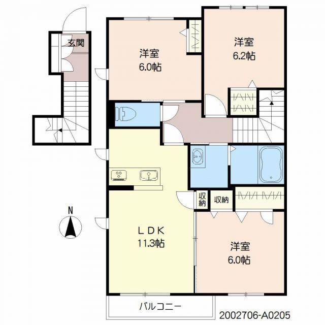 プロヌーブ萱方(3LDK/2階)の間取り写真