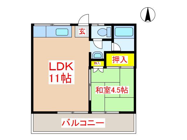 アフロディーテ国分(1LDK/2階)の間取り写真