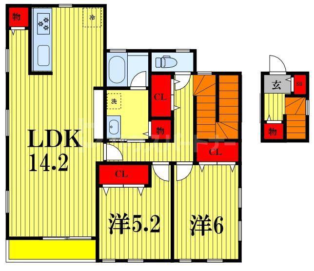 楓テラス(2LDK/1階)の間取り写真