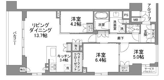 ブランズ京都河原町通(3LDK/2階)の間取り写真