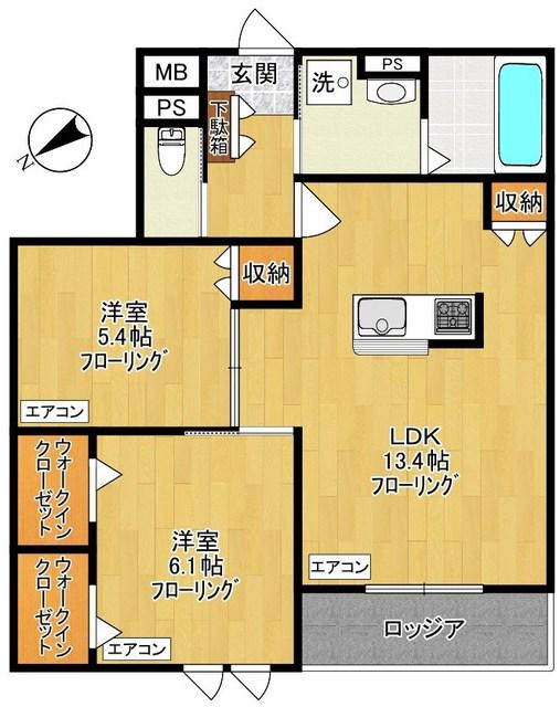 ゲートフロント(2LDK/2階)の間取り写真