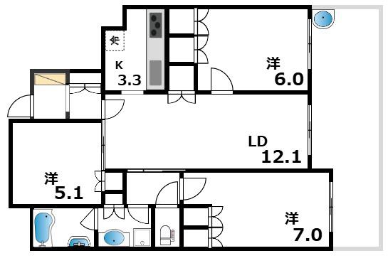 プラウドタワー住吉(3LDK/11階)の間取り写真