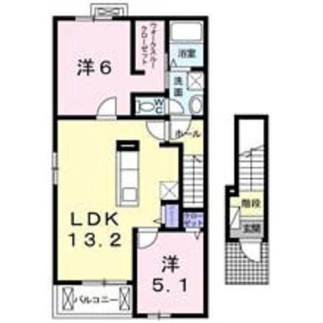 リバーサイド ジェルメI(2LDK/2階)の間取り写真