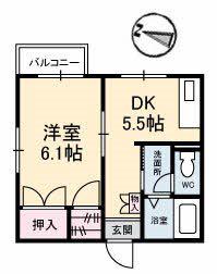 ワンズワン新須賀(1DK/2階)の間取り写真