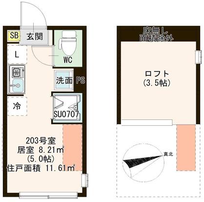 ハーモニーヒルズ北千住(ワンルーム/2階)の間取り写真