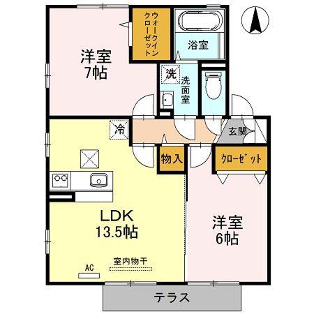 リビングタウン四条大路 A棟(2LDK/1階)の間取り写真