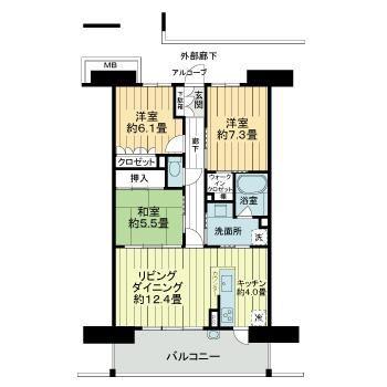 サーパスシティ桜井町(3LDK/12階)の間取り写真