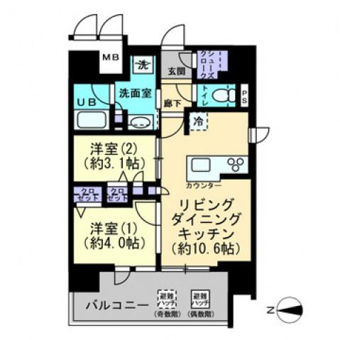 ポレスター岡山幸町(2LDK/15階)の間取り写真