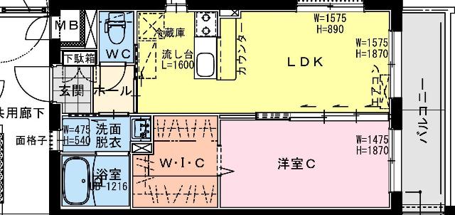 クロスワイズ中西町(1LDK/4階)の間取り写真