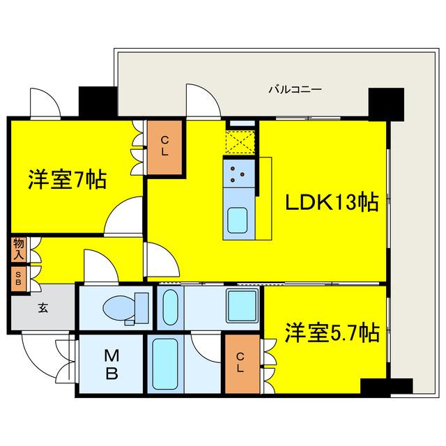GRAND VILASSE福島(2LDK/2階)の間取り写真