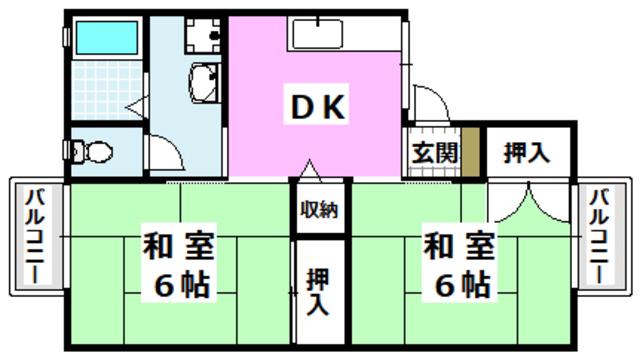 メゾンしゃらの木(2DK/2階)の間取り写真