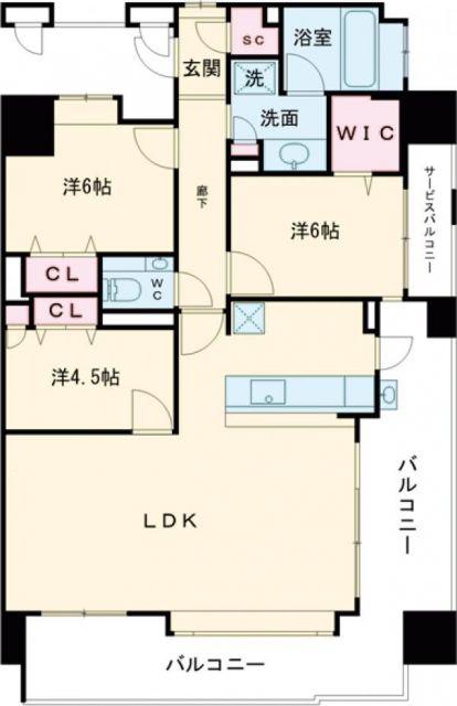 アクタス籠町グランミライ(3LDK/11階)の間取り写真