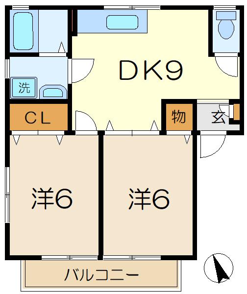 マリーク壱番館(2DK/1階)の間取り写真