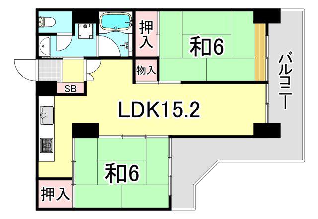 UR 武庫川19(2LDK/20階)の間取り写真